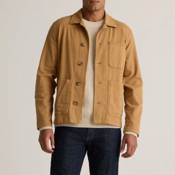 Quince Men's Organic Comfort Stretch Chore Jacket Tobacco Brown Shacket Twill M - Picture 2 of 9